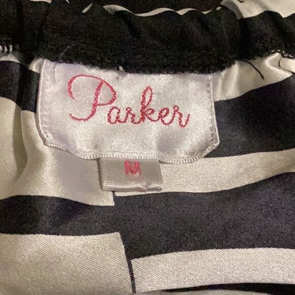 Parker black and white dress off-shoulder 100% silk size M - Picture 8 of 11